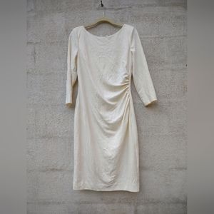 LAUREN RALPH LAUREN Women's White Sheath  pencil dress Vneck back cinched waist